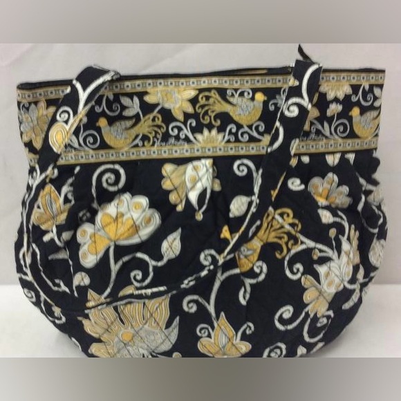 Vera Bradley black Yellow and White Floral Bird Purse with Matching Makeup Bag